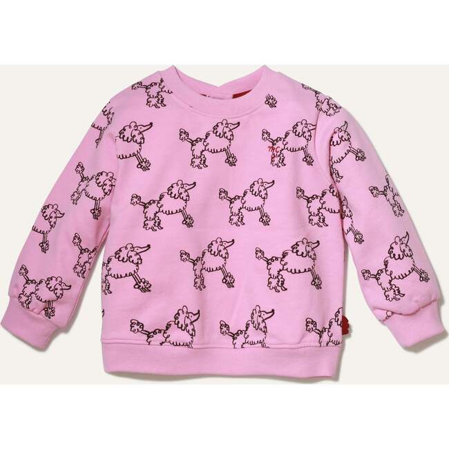 Baby Coco Poodle Print Crew Neck Drop Shoulder Sweatshirt, Pink