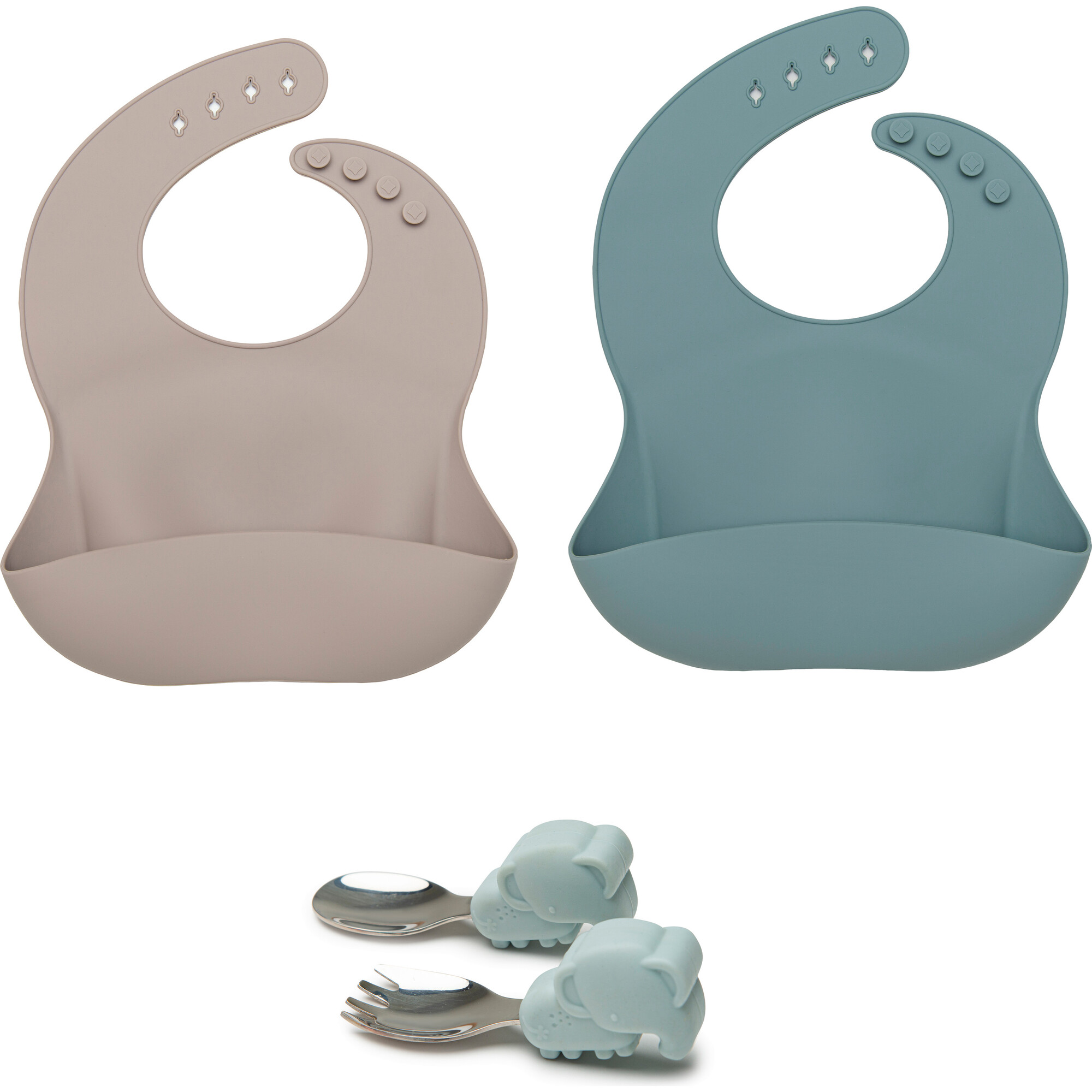 Learning Feeding Food Grade Silicone Mealtime Set, Elephant - Mixed Accessories Set - 1