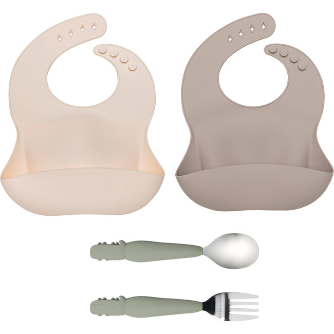 Kids Food Grade Silicone Bibs & Utensil Set, Alligator