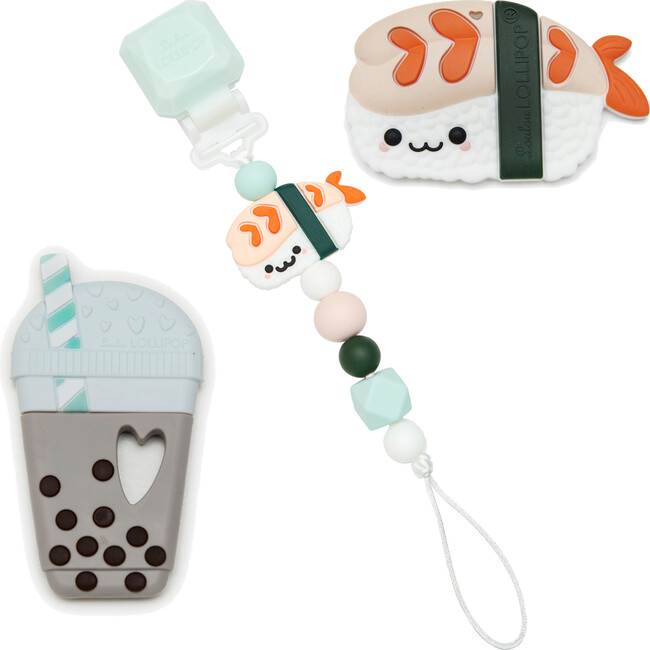 Food Grade Silicone Soothing Teether Bundle, Sushi & Bubble Tea