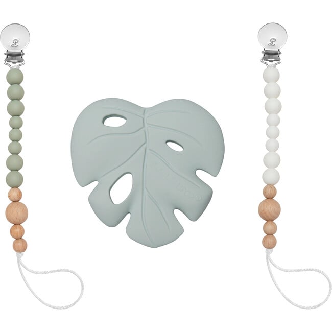 Food Grade Silicone Soothing Teether Bundle, Monstera leaf