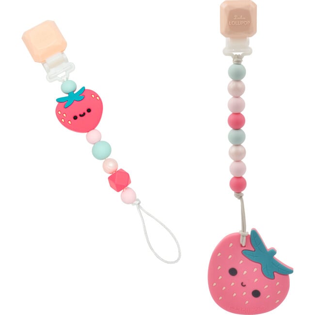 Food Grade Silicone Clip & Teether Bundle, Strawberry