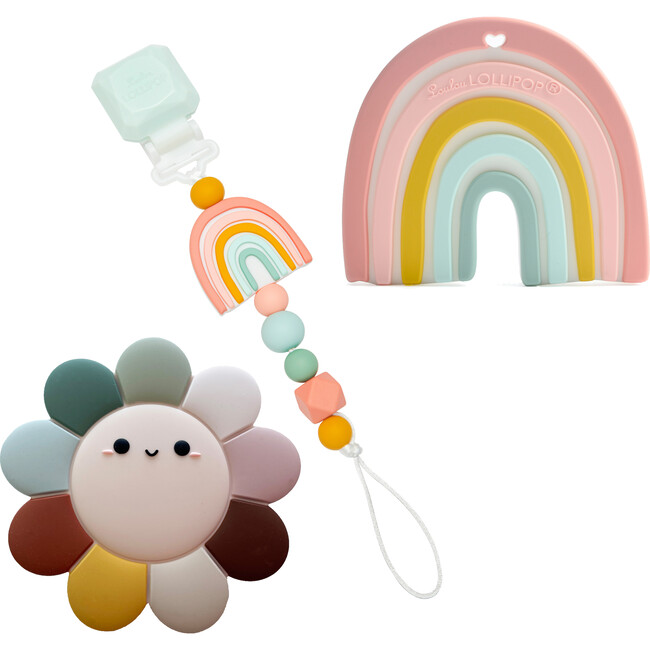 Food Grade Silicone Soothing Teether Bundle, Daisy & Rainbow