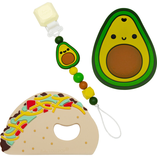 Food Grade Silicone Soothing Teether Bundle, Avocado & Taco