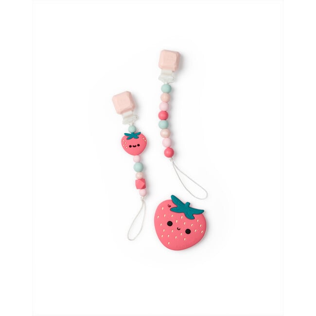 Food Grade Silicone Clip & Teether Bundle, Strawberry - Teethers - 2