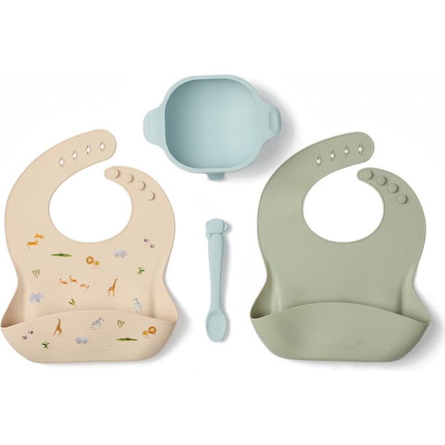 First Feeding Food Grade Silicone Mealtime Set, Elephant - Mixed Accessories Set - 2