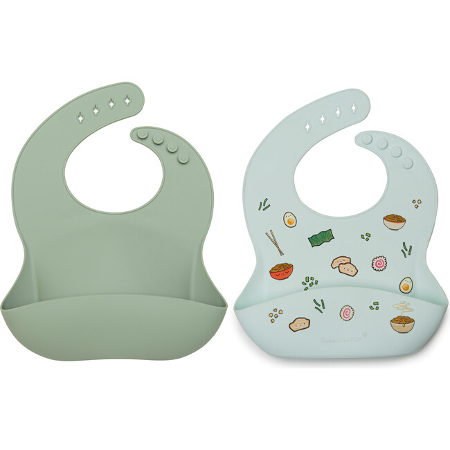 Food Grade Silicone Bibs Set, Ramen & Sage