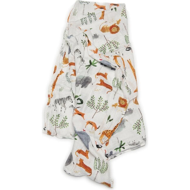 Bamboo Cotton Muslin Swaddle Blanket, Safari Jungle - Swaddles - 2