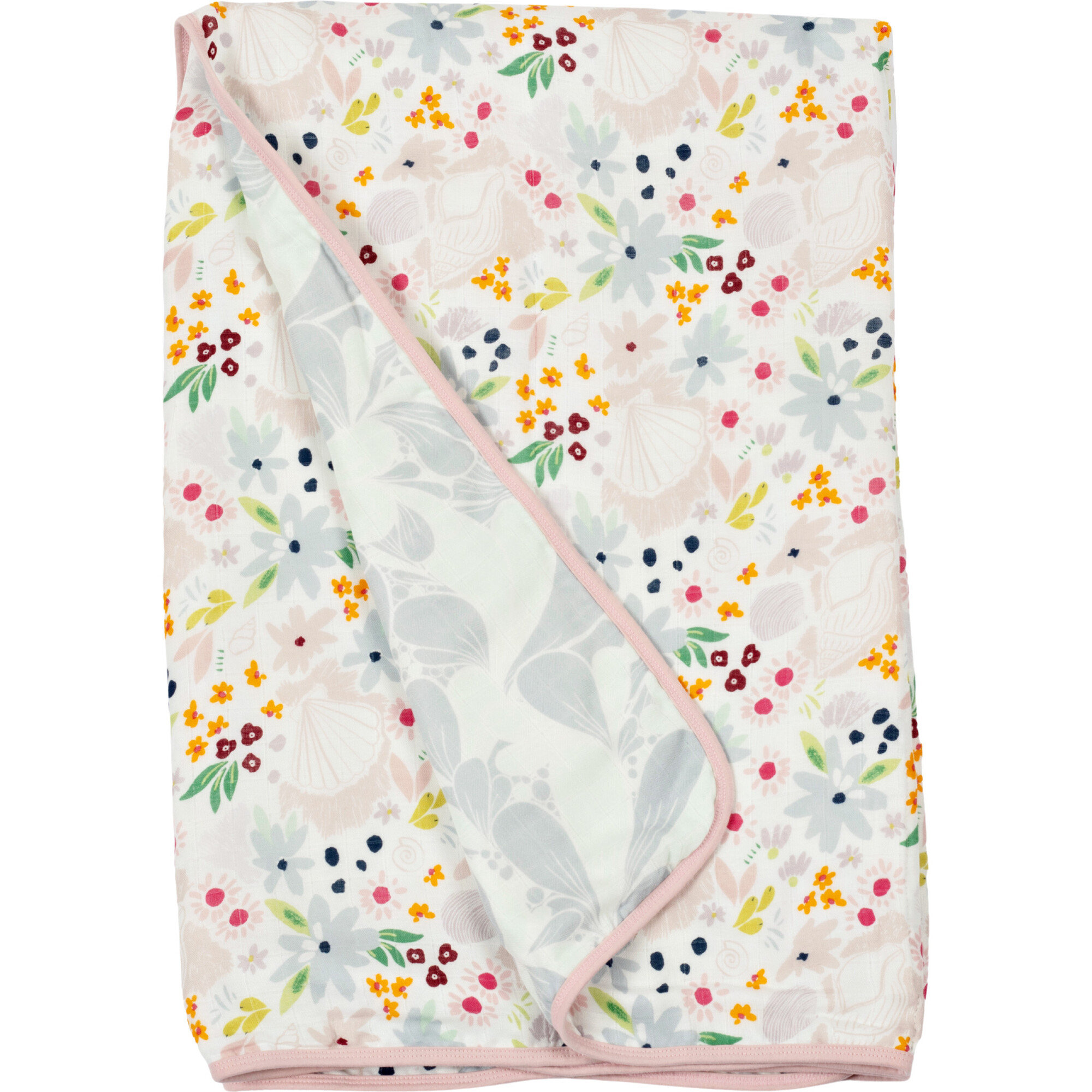 Bamboo Cotton Muslin Reversible Quilt Blanket, Shell Floral - Quilts - 1