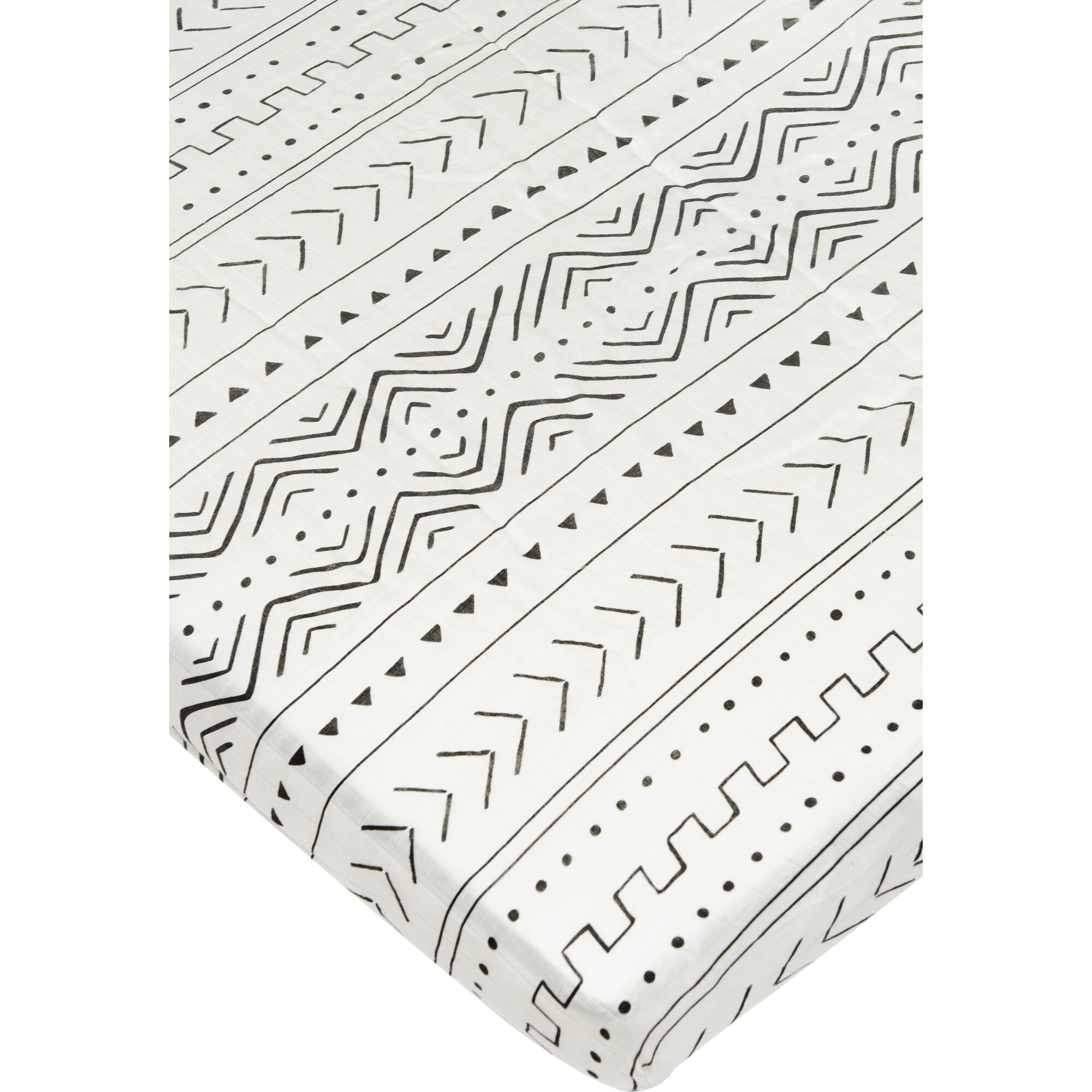 Bamboo Cotton Muslin Fitted Crib Sheet, White Mud cloth - Crib Sheets - 1