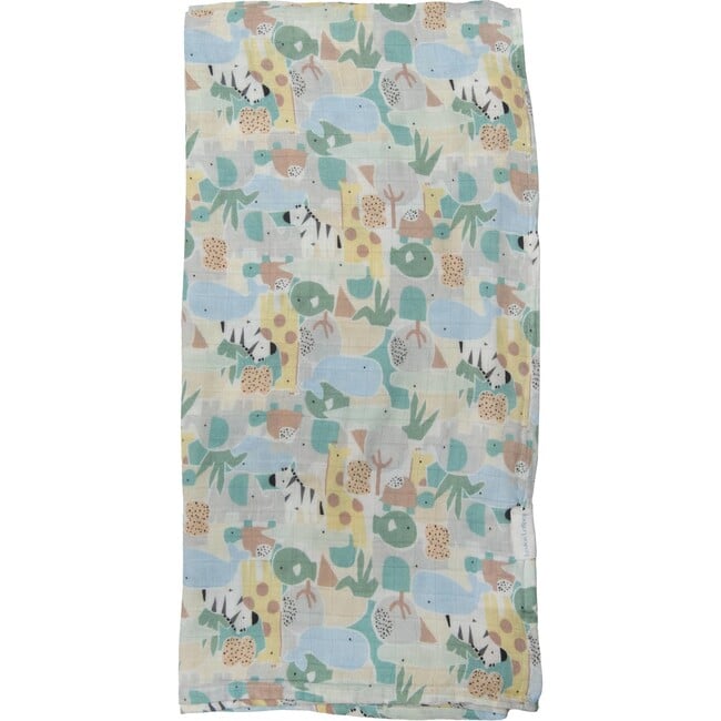 Bamboo Cotton Muslin Swaddle Blanket, Animal Puzzle