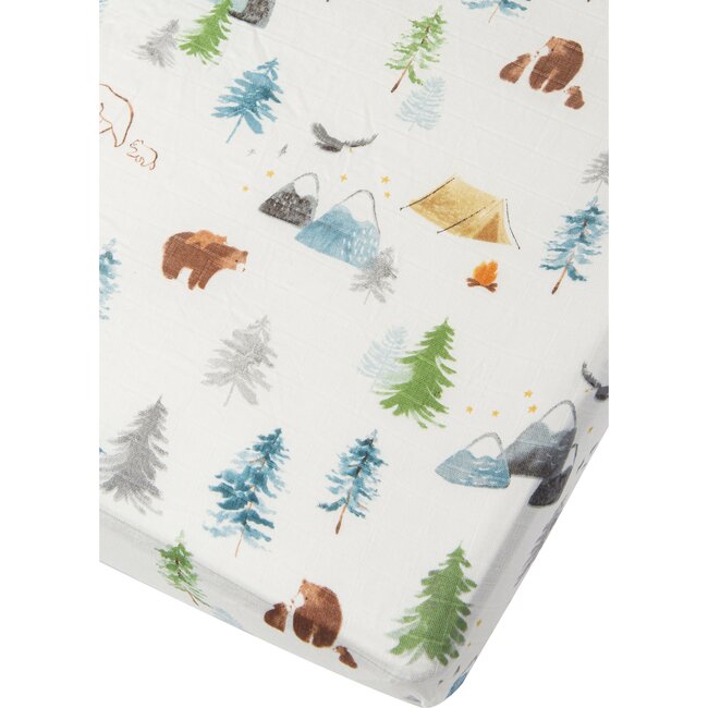 Bamboo Cotton Muslin Fitted Crib Sheet, Adventure Begins