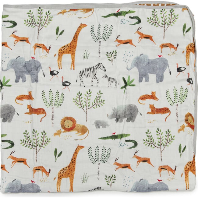 Bamboo Cotton Muslin Reversible Quilt Blanket, Safari Jungle - Quilts - 2