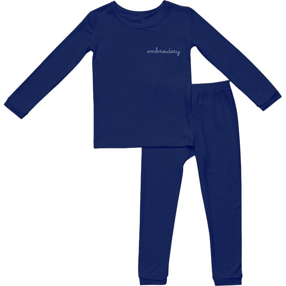 Baby + Kids Two-Piece Bamboo Cotton Personalized Pajamas, Navy - Pajamas - 1