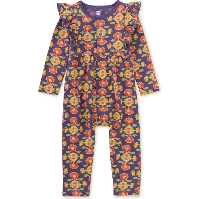 Snap Front Ruffle Baby Romper, Turkish Rug Floral