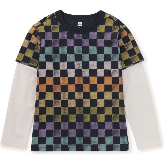 Printed Layered Sleeve Tee, Checkerboard