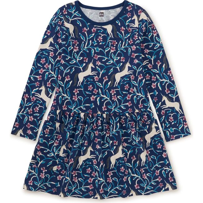 Long Sleeve Pocket Dress, Unicorn Tile