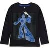 Glow Robot Layered Sleeve Tee, Jet Black - T-Shirts - 1 - thumbnail