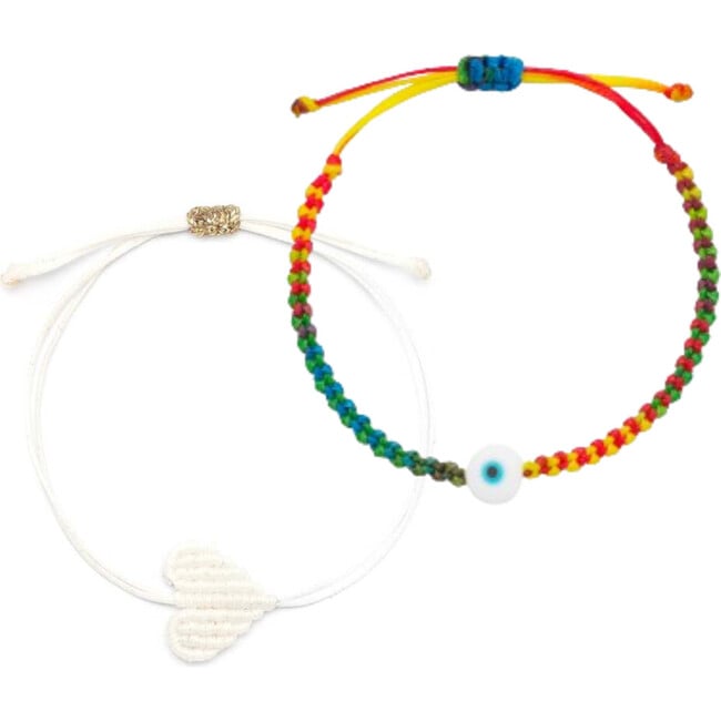 Kids Snowy Heart And Evil Eye Braided Bead Bracelet Bundle