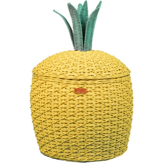 Pineapple Handcrafted Rattan Storage Basket With Removable Lining, Yellow