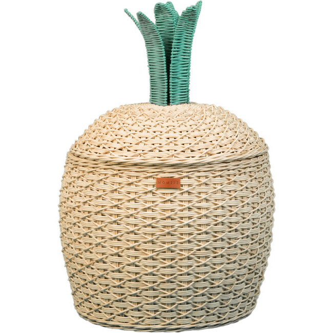 Pineapple Handcrafted Rattan Storage Basket With Removable Lining, Natural