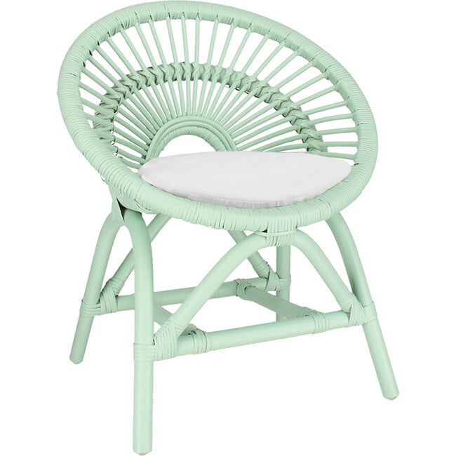 Maya Kids Handcrafted Rattan Chair With Cushion, Mint Green