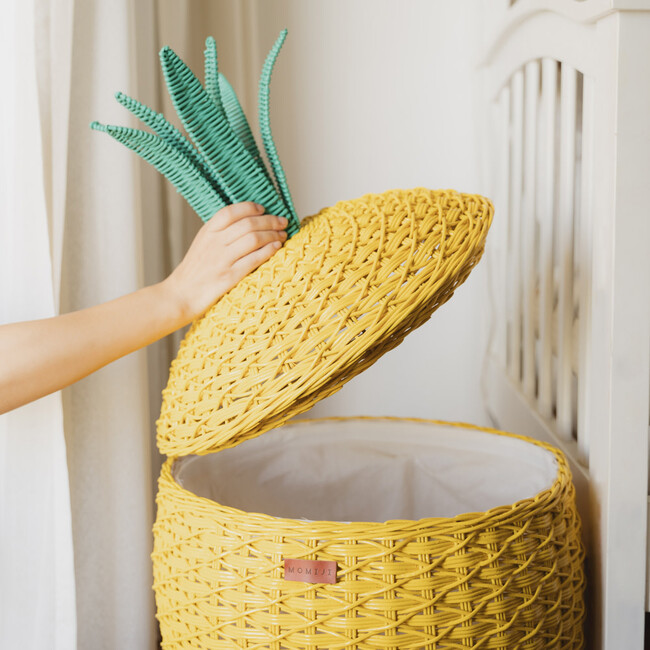 Pineapple Handcrafted Rattan Storage Basket With Removable Lining, Yellow - Storage Baskets - 3