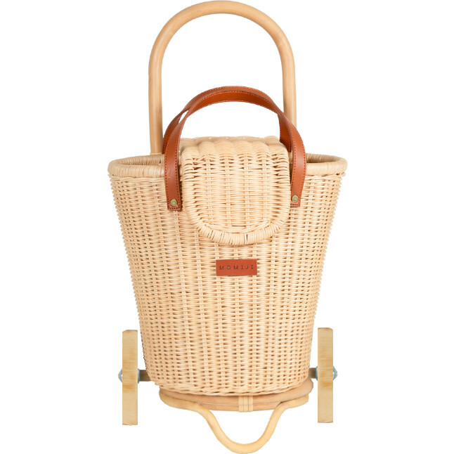 Eric Handcrafted Rattan Luggy With Detachable Tote Bag & Wooden Wheels, Natural