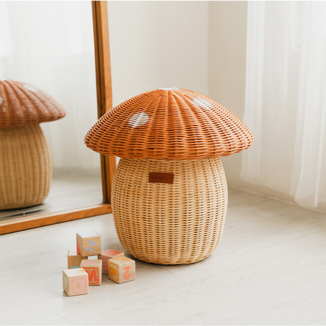 Mushroom Handcrafted Rattan Storage Basket, Natural - Storage Baskets - 2