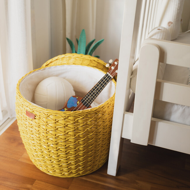 Pineapple Handcrafted Rattan Storage Basket With Removable Lining, Yellow - Storage Baskets - 4