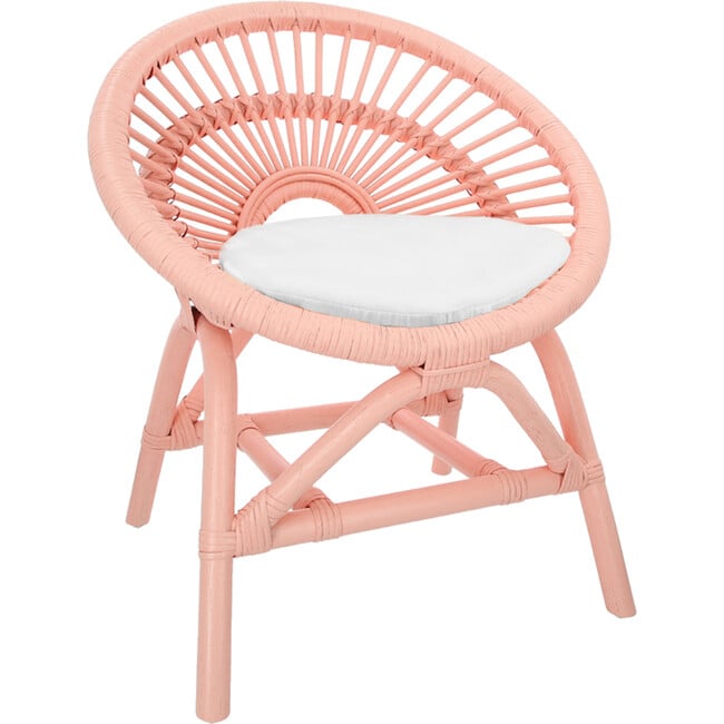 Maya Kids Handcrafted Rattan Chair With Cushion, Peach Pink