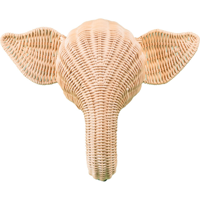 Elephant Handcrafted Rattan Wall Decor Hanging Hook, Natural