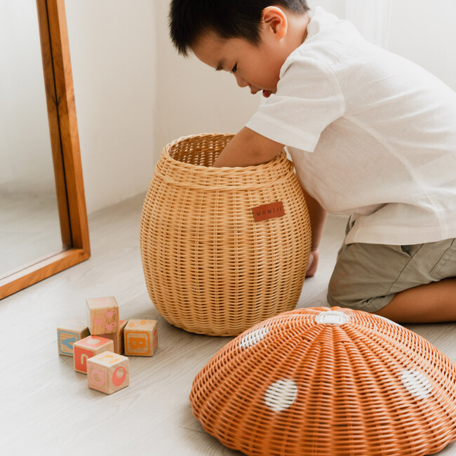 Mushroom Handcrafted Rattan Storage Basket, Natural - Storage Baskets - 5