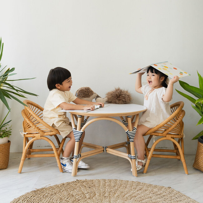 Maya Kids Handcrafted Rattan Chair With Cushion, Honey Brown - Kids Seating - 2