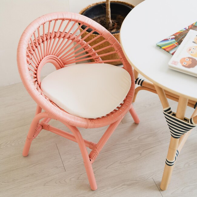 Maya Kids Handcrafted Rattan Chair With Cushion, Peach Pink - Kids Seating - 2