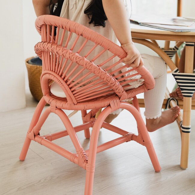 Maya Kids Handcrafted Rattan Chair With Cushion, Peach Pink - Kids Seating - 3