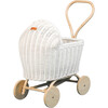 Colette Handcrafted Rattan Doll Stroller With Wooden Wheels & Toy Mattress, White - Push & Pull - 1 - thumbnail