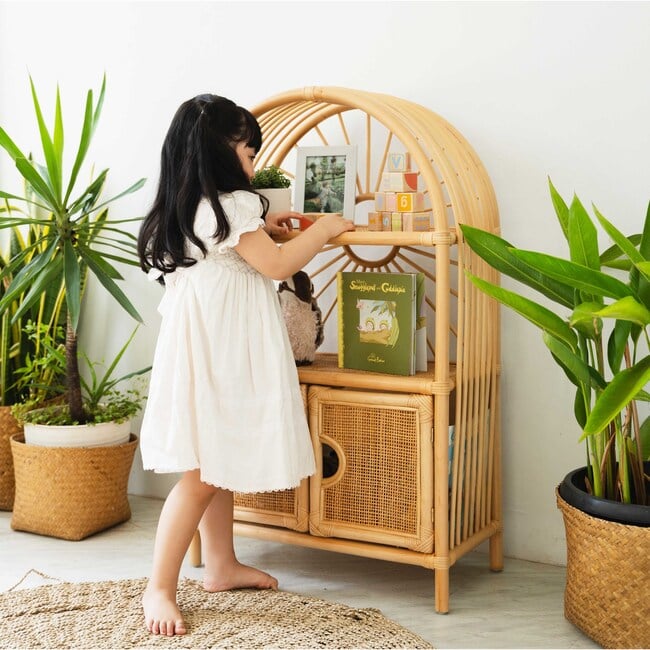 Sunshine Arch Handcrafted Rattan Cabinet Shelf, Natural - Bookcases - 4