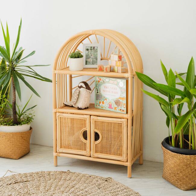 Sunshine Arch Handcrafted Rattan Cabinet Shelf, Natural - Bookcases - 6