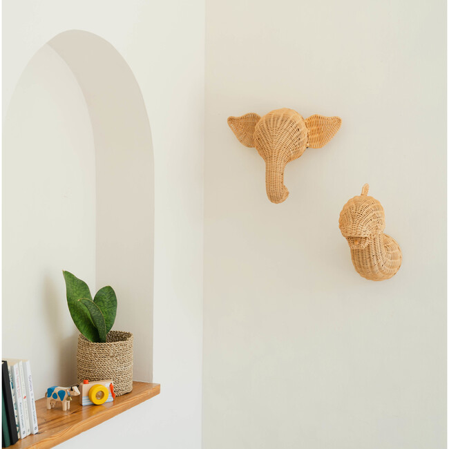 Elephant Handcrafted Rattan Wall Decor Hanging Hook, Natural - Animal Heads - 4