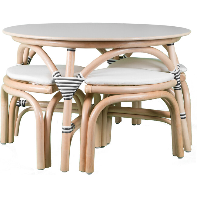 Aulia Kids Handcrafted Rattan Table With Laminated Plywood & 4 Matching Stools With Cushions, Natural