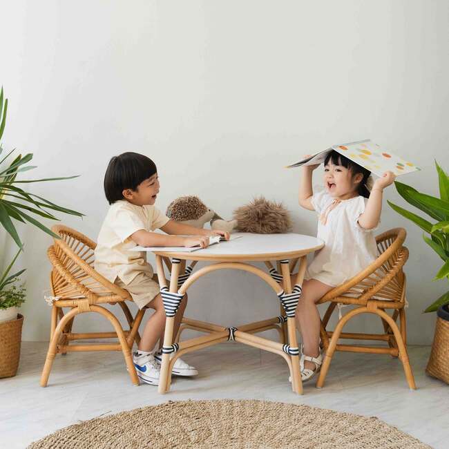 Aulia Kids Handcrafted Rattan Table With Laminated Plywood, Natural - Accent Tables - 2