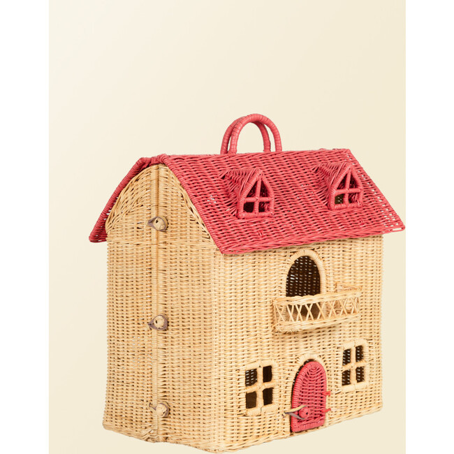 Amy Handcrafted Rattan Dollhouse Tote With Top Handle, Natural - Dollhouses - 6