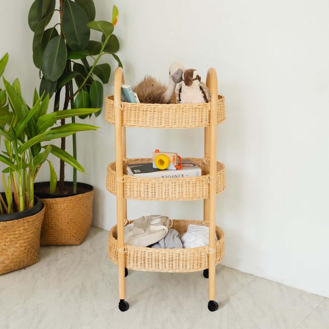 Con Handcrafted Rattan Utility Cart Trolley, Natural - Storage - 5