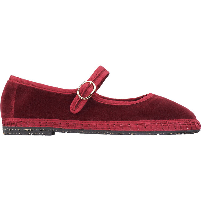 Women's Lucrecia Piped Velvet Mary Jane Shoes, Burgundy