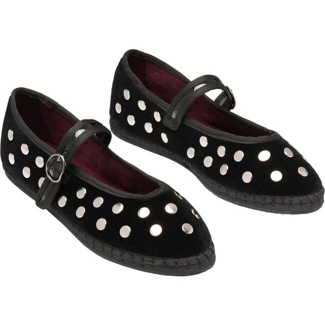 Women's Mae Silver Black Piped Velvet Mary Jane Shoes, Black - Mary Janes - 2