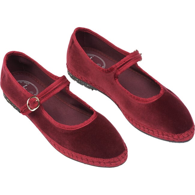 Women's Lucrecia Piped Velvet Mary Jane Shoes, Burgundy - Mary Janes - 2