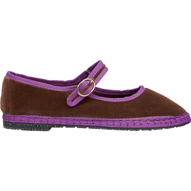 Women's Archer Piped Velvet Mary Jane Shoes, Brown & Purple