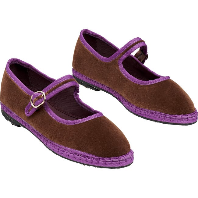 Women's Archer Piped Velvet Mary Jane Shoes, Brown & Purple - Mary Janes - 2