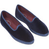 Women's Amy Piped Velvet Slip-On Shoes, Dark Blue - Slip Ons - 2